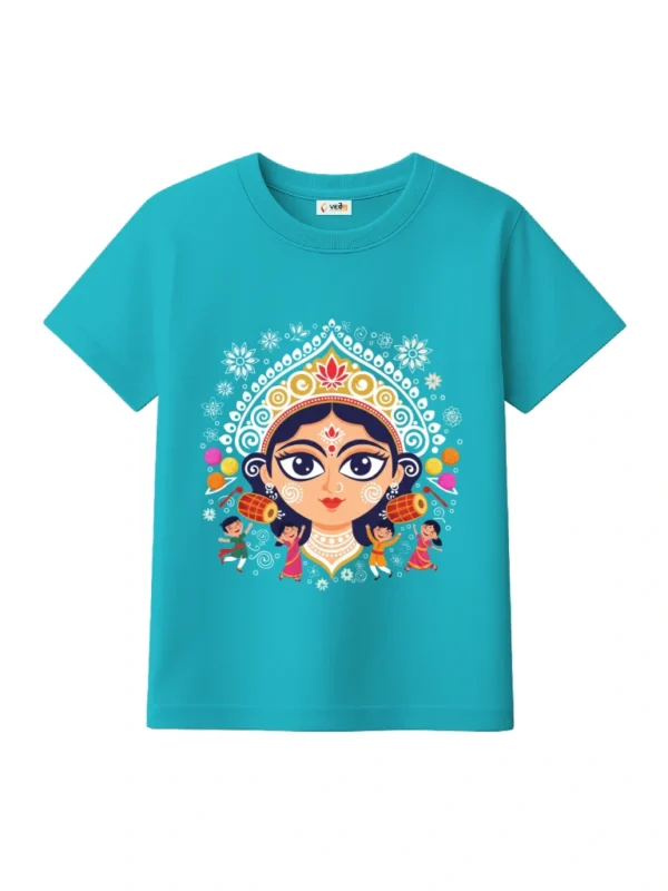maa durga portrait kids t-shirt aqua blue