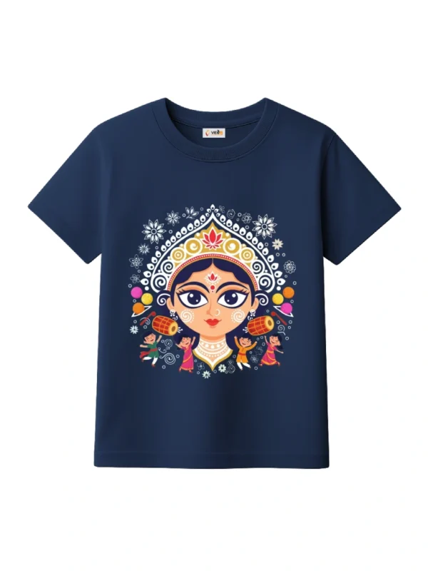 maa durga portrait kids t-shirt navy blue
