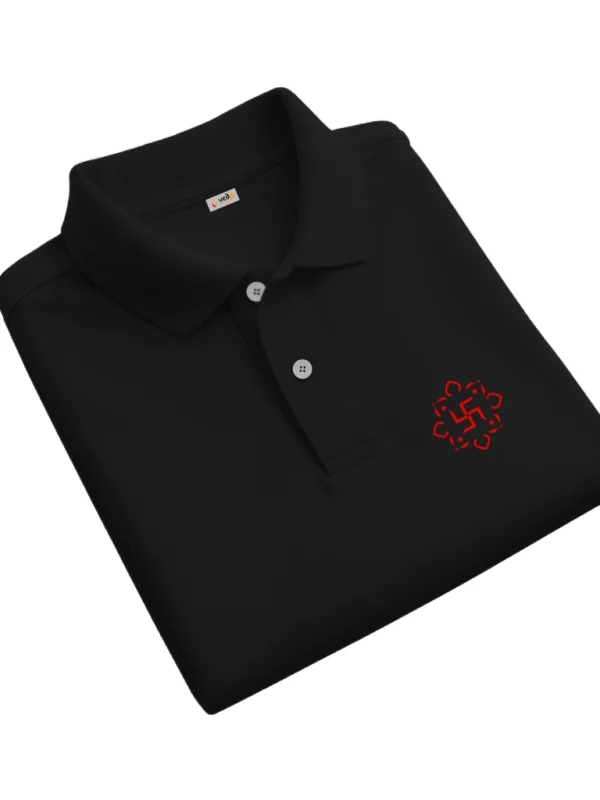 Polo T-Shirt Swastik Red Lotus Design black fold