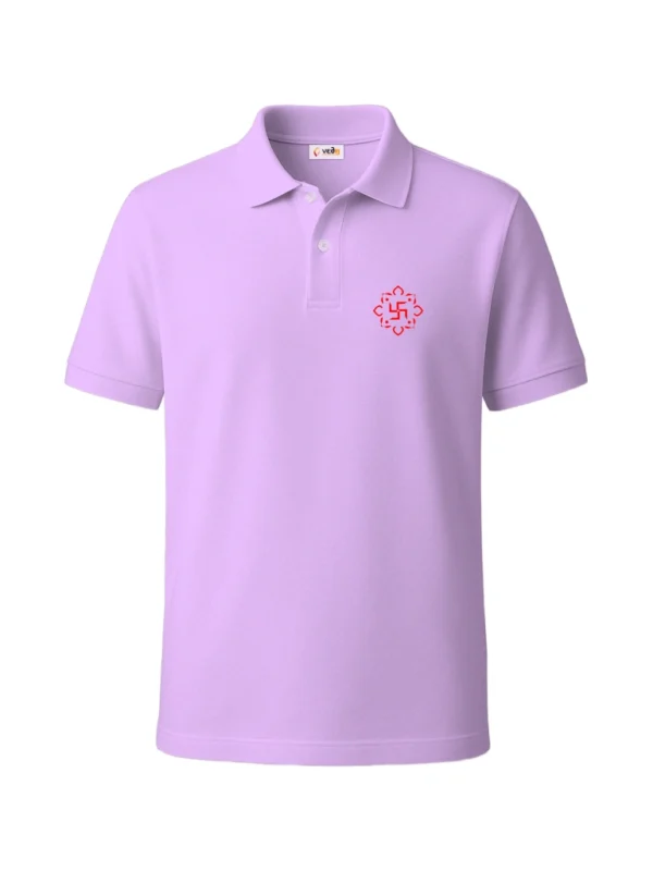 Polo T-Shirt Swastik Red Lotus Design lavender
