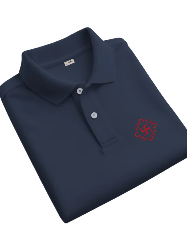Polo T-Shirt Swastik Red Lotus Design navy blue fold