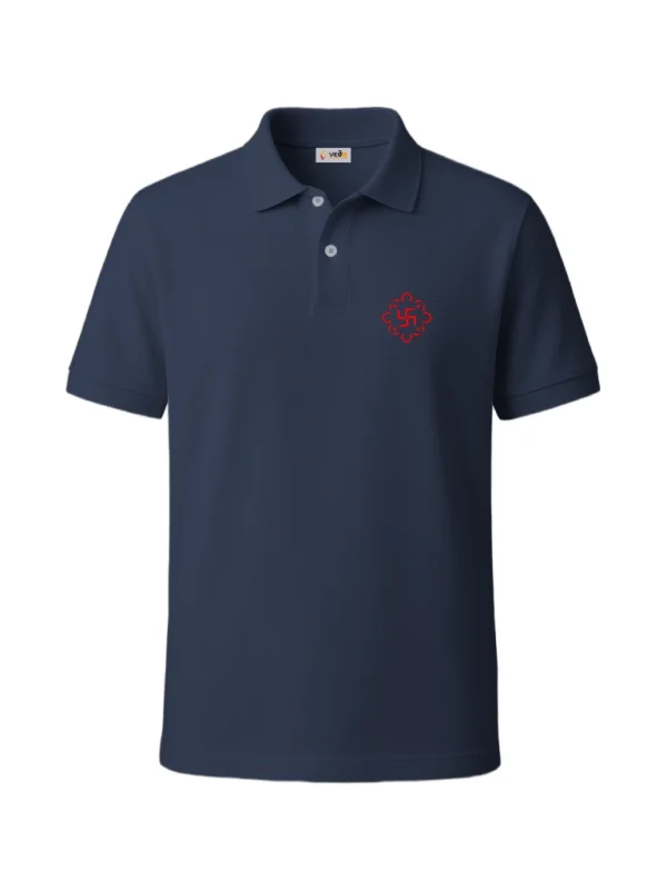 Polo T-Shirt Swastik Red Lotus Design navy blue