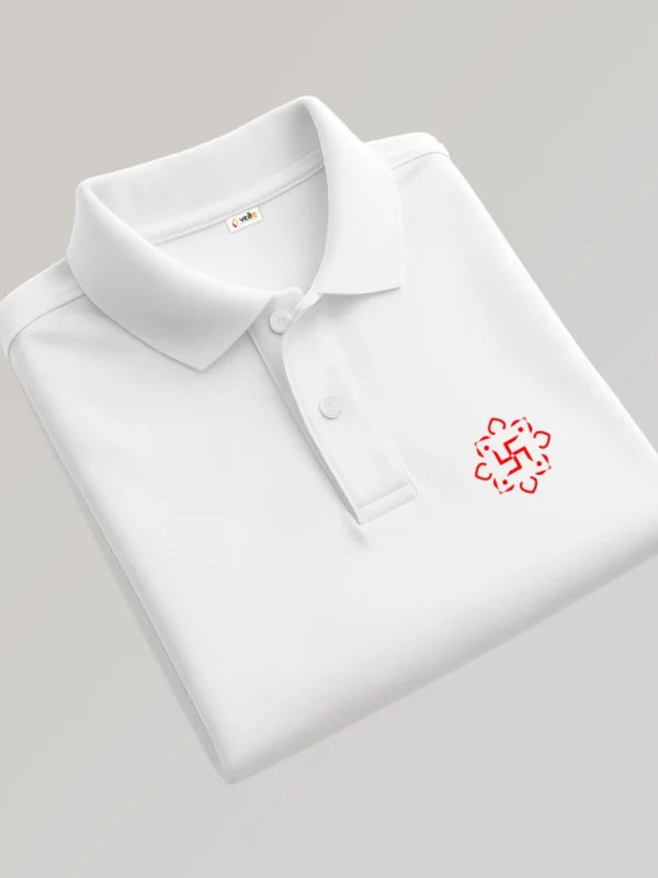 Polo T-Shirt Swastik Red Lotus Design white fold
