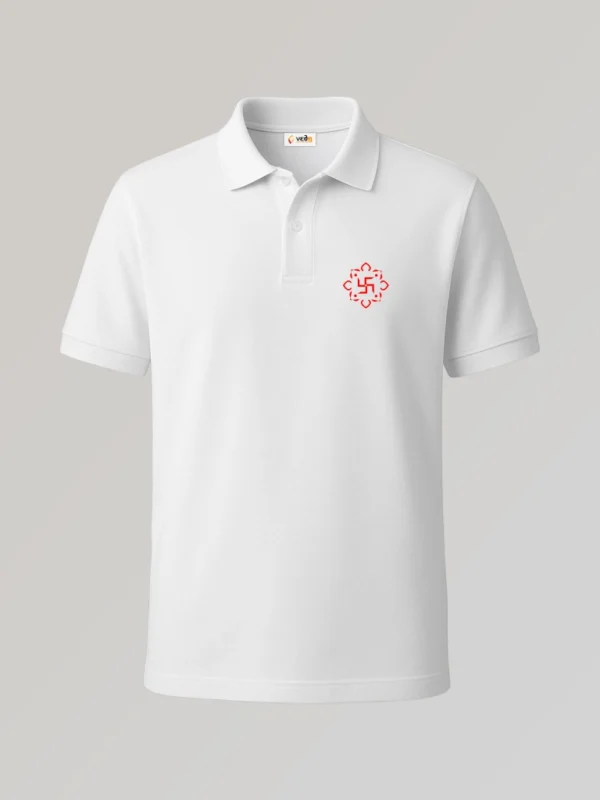 Polo T-Shirt Swastik Red Lotus Design white