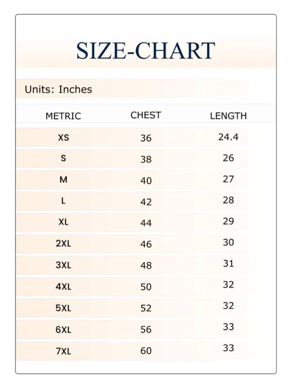tshirt size chart